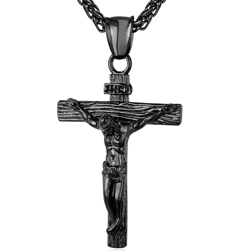 Crucifix Cross Pendant Stainless Steel Necklace