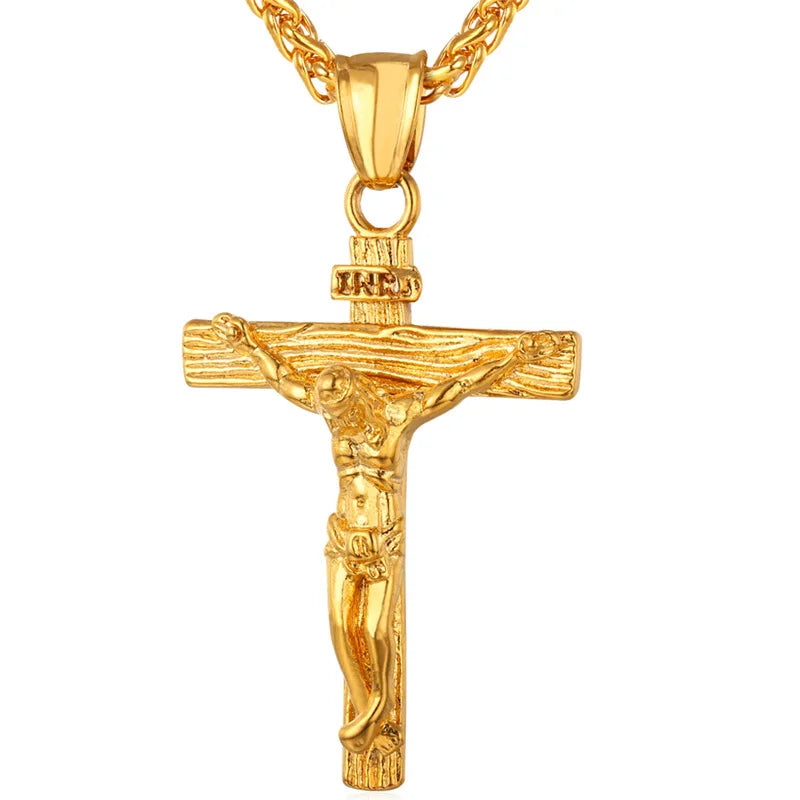 Crucifix Cross Pendant Stainless Steel Necklace