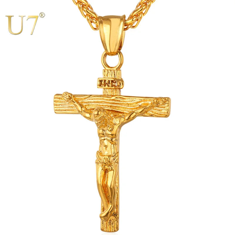 Crucifix Cross Pendant Stainless Steel Necklace