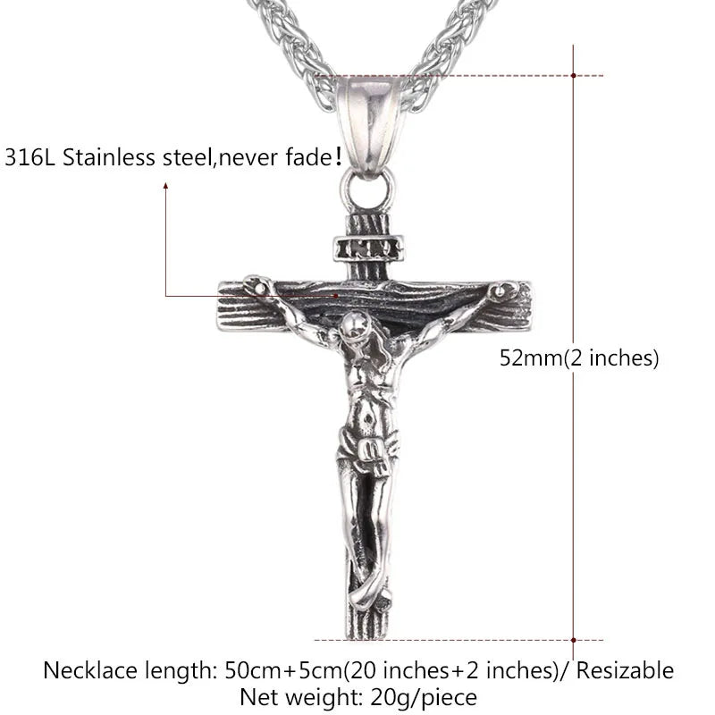 Crucifix Cross Pendant Stainless Steel Necklace