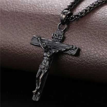 Crucifix Cross Pendant Stainless Steel Necklace